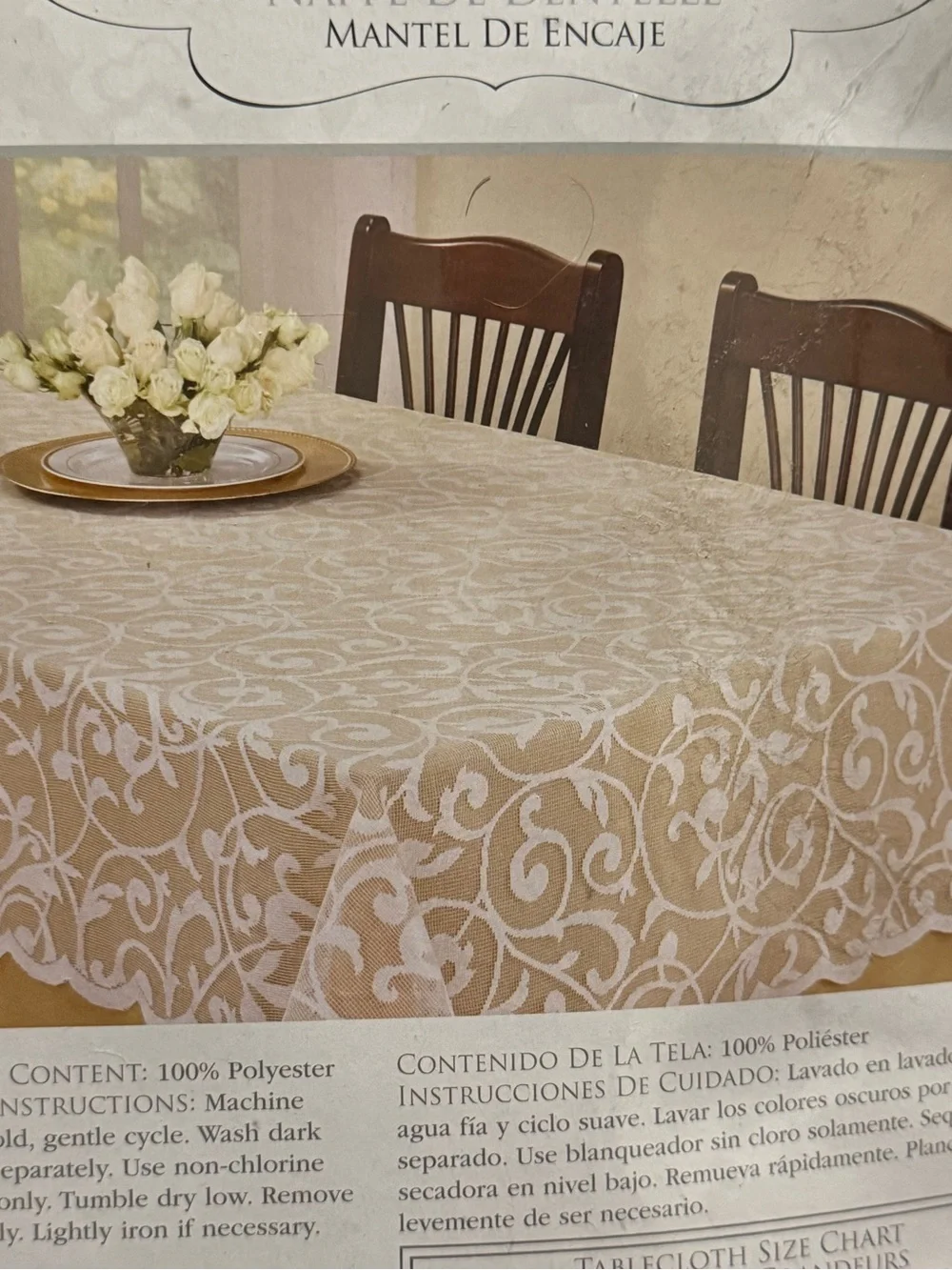 Divine Scroll White Lace Tablecloth 60x84 Oblong MCM Cottagecore Benson Mills